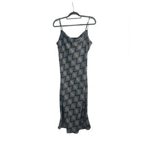 Banana Republic Slip Dress Size L Black White Geometric‎ Dot Print Midi